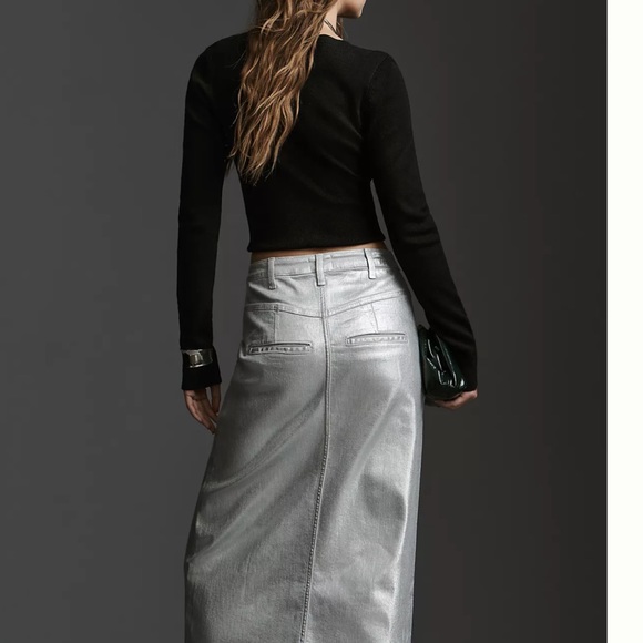 Anthropologie Pilcro Structured Column Midi Skirt Zip Pockets Coated Slit - Picture 4 of 6